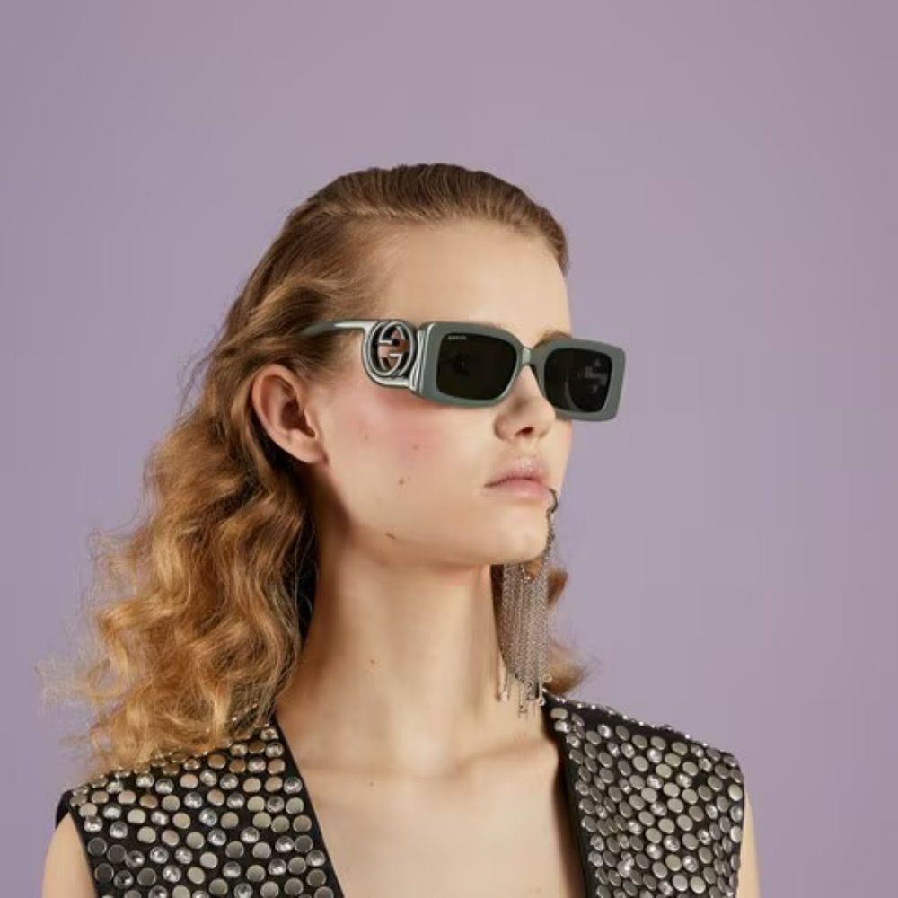 Gucci GG1325S 003 Sunglasses Grey Smoke Grey Rectangle Women